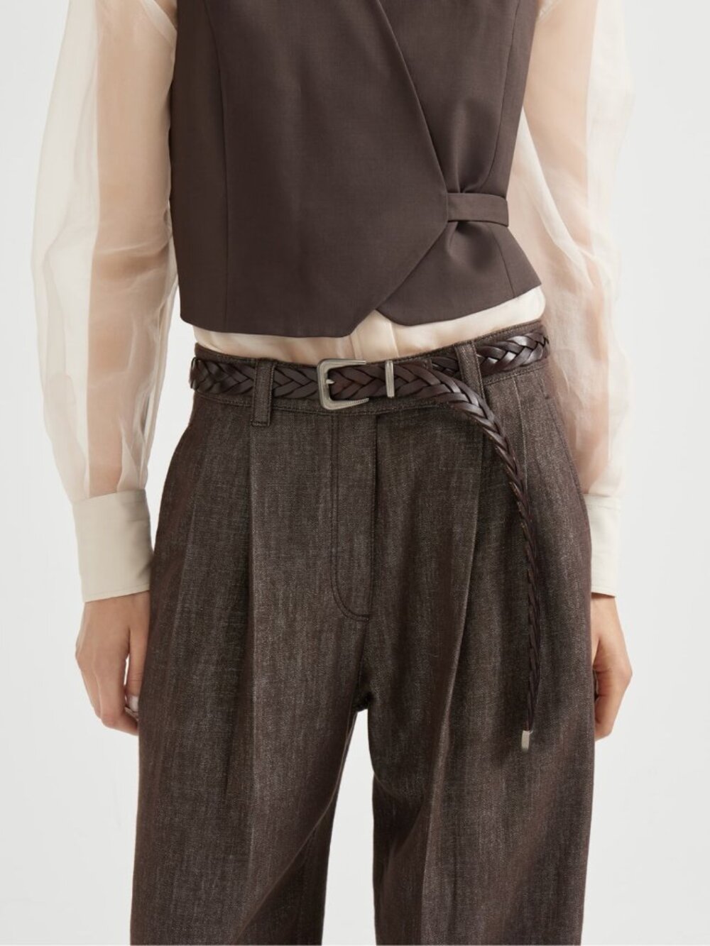 Brunello Cucinelli Brown Braided Leather Belt XS NWT